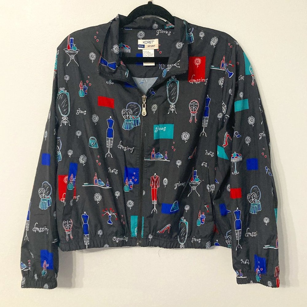 Vintage 90s Windbreaker Koret Sport Size Large PETITE Fashion Print Artsy Unique